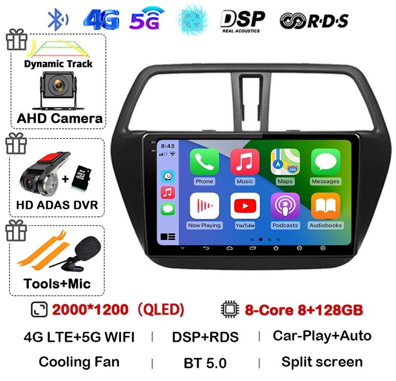 Android 14 Carplay WIFI 4G для Suzuki S-Cross SX4 2014 2015 2016 2017 Автомагнитола GPS Мультимедийный Плеер Стерео Головное Устройство DSP