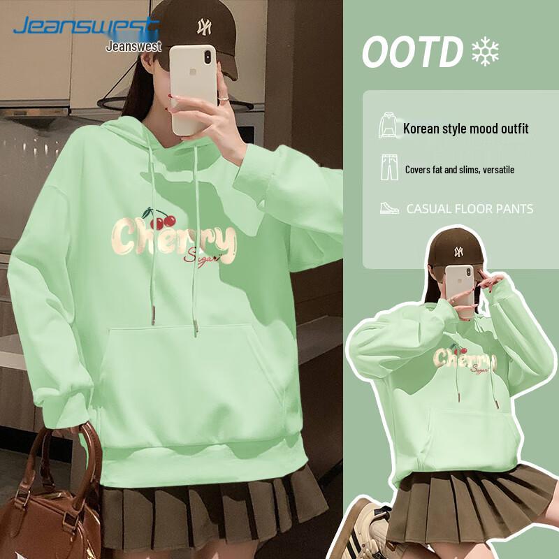 JEANSWEST Women's Cherry Candy Loose Fit Hooded Sweatshirt