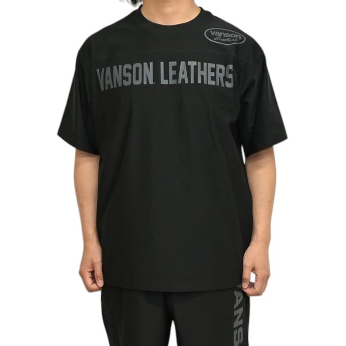 Vanson Training Wear Pants Short Sleeve and Top and Bottom Set for Gym NVSU-2501 & Set, T-Shirt Shorts, Jersey, Men's (JP, Alphabet, L, Black)