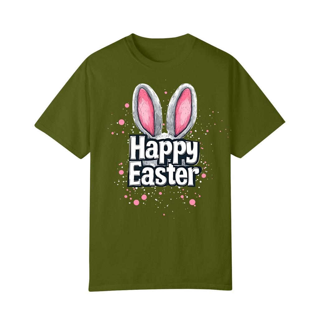Happy Easter Women's Fashion Printed Round Neck Short Sleeve T-Shirt Pullover Top