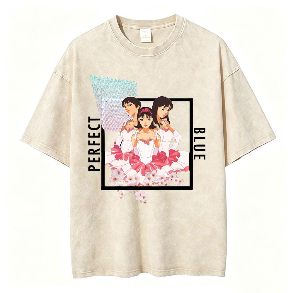 Anime Perfect Blue Mima Kirigoe Vintage Washed TShirt Men Women Clothing Fashion Aesthetic Short Sleeve Oversized T Shirts Tops