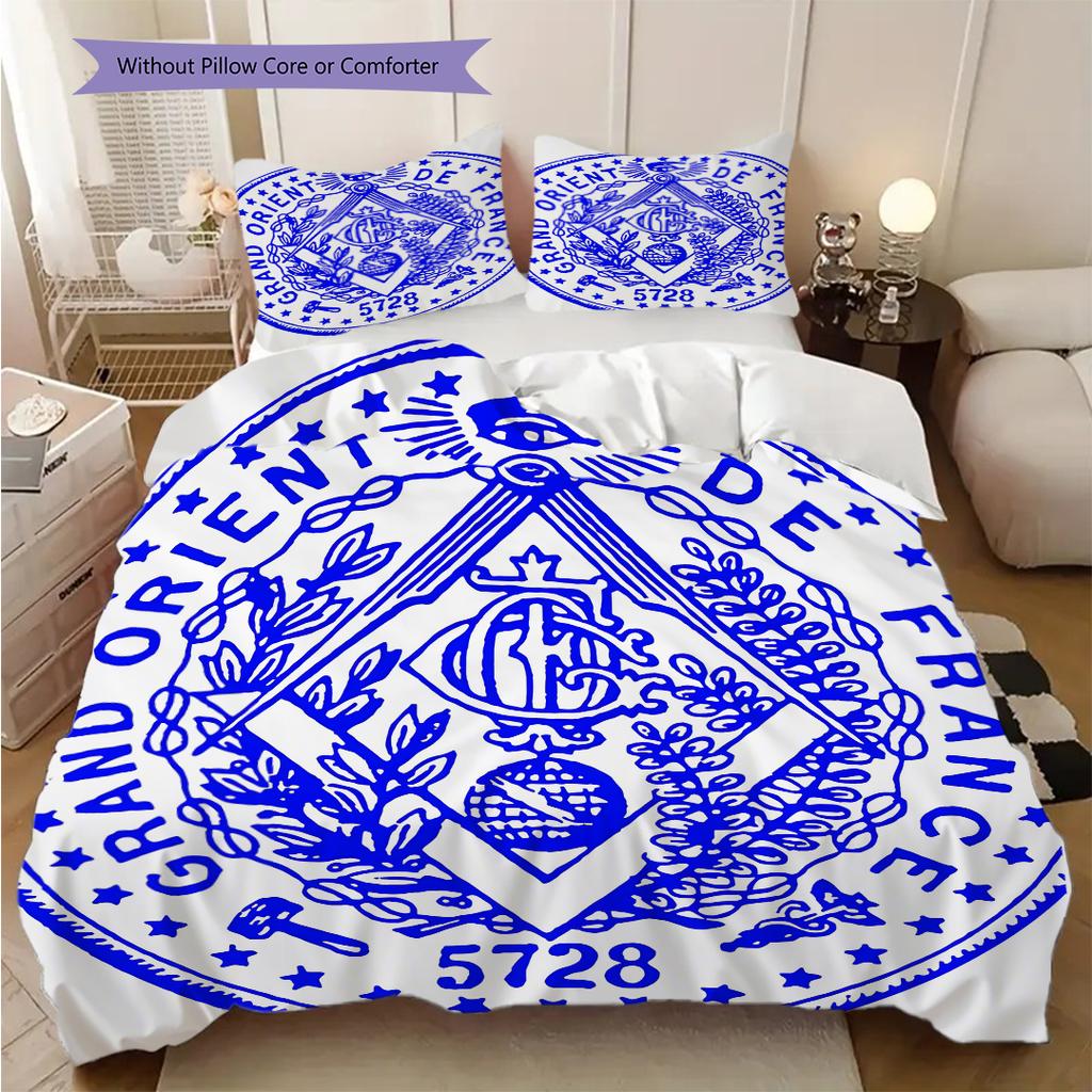 The square and compass of Freemasonry bedding, duvet cover, pillowcase, home decoration, birthday gift (1 * duvet cover+2 * pillowcase, coreless)