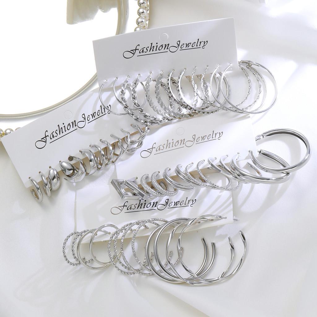 iF ME 24 пары/компл., комплект серег-колец с геометрическим жареным тестом, простые серебряные серьги для женщин, ювелирные аксессуары