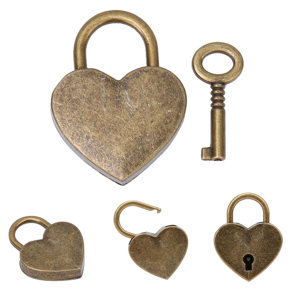 2sets Antique Style Heart Shaped Padlocks Bronze Finish Metal Padlock Set For Craft Supplies