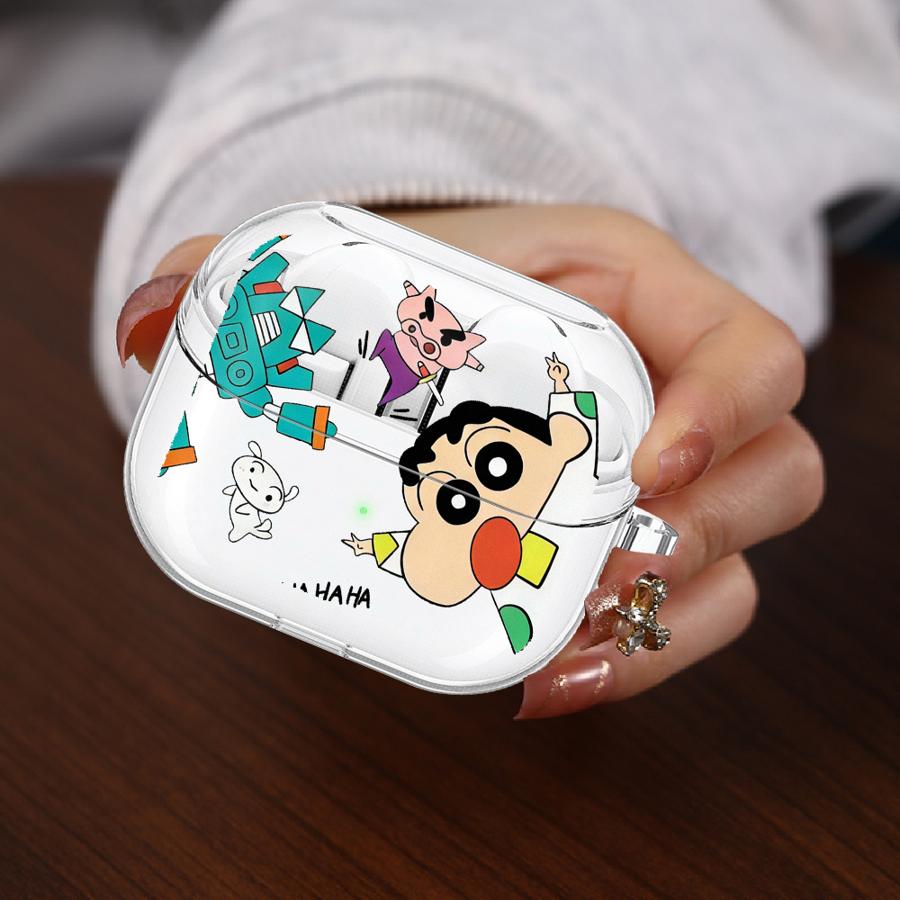 Case For Samsung Galaxy Buds 2 3Pro 4Pro 2Pro 3 FE Live 4 Pro Clear Earphone Cases Cover With Hook Cartoon Crayons Shinchan