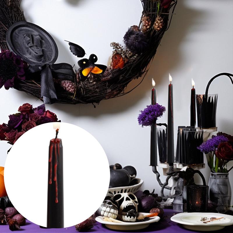 Набор из 4 черных конических подсвечников, забавные жуткие капли крови, домашнее украшение, набор свечей, Хэллоуин, 2 цвета