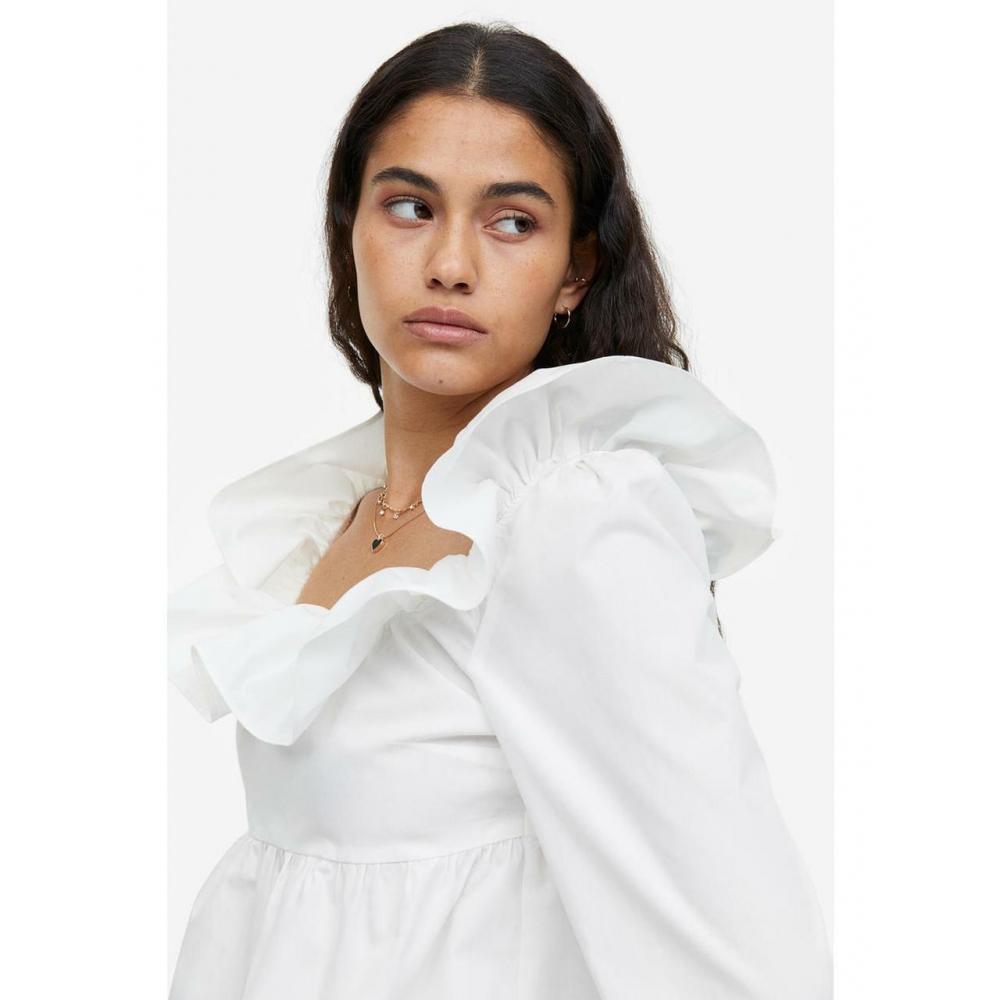 Блузка с баской и воланами HM, кремовая 1181189001