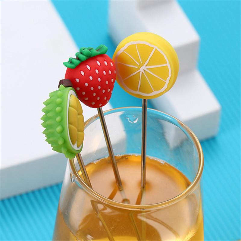 Силиконовая фруктовая головка Палочка для перемешивания из нержавеющей стали Длинная ручка Палочки для смешивания коктейлей и напитков Миксер Барная посуда Мадлер Барные аксессуары