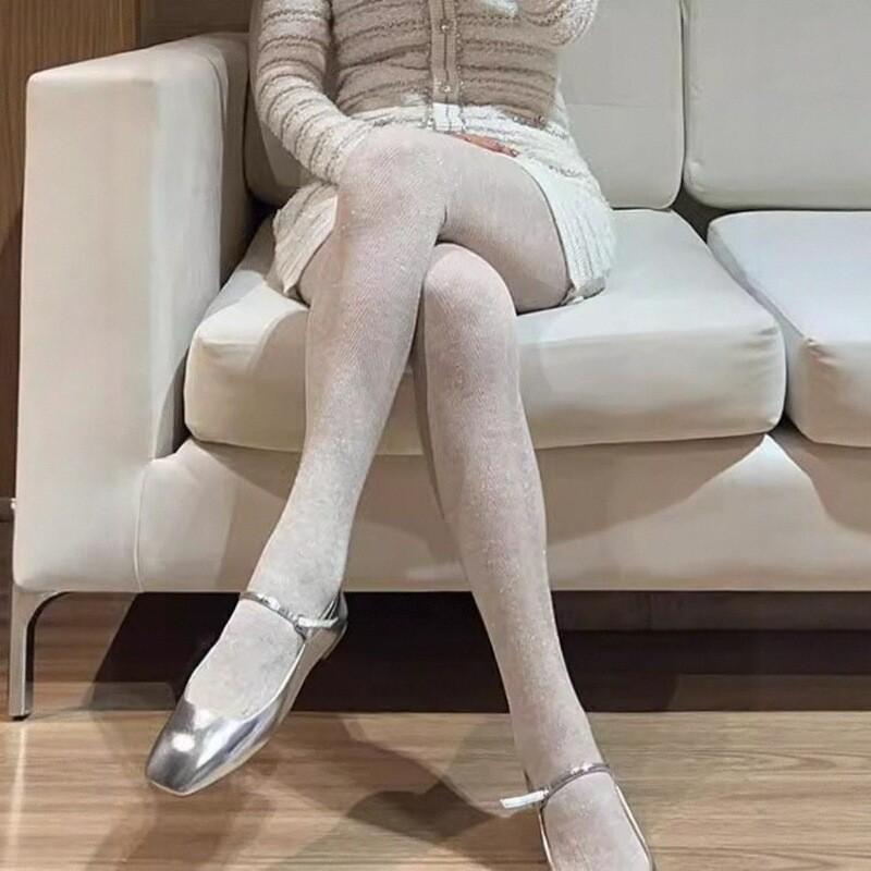 Spring, Autumn And Winter Gray Pantyhose Women'S Twill Silver Leggings Retro Advanced Fine Flash Warm Anti-Hook And Thin