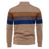 Мужской зимний трикотажный топ с цветными полосками, воротником-стойкой, полумолнией, облегающим кроем, с длинным рукавом