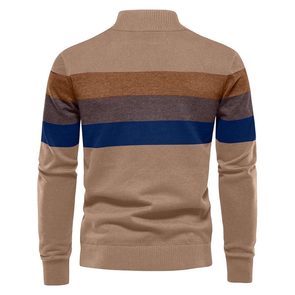 Мужской зимний трикотажный топ с цветными полосками, воротником-стойкой, полумолнией, облегающим кроем, с длинным рукавом