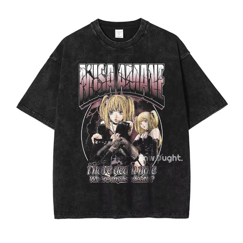 Unisex Death Note Graphic T Shirts Vintage Washed Men Women Short Sleeve T shirt Oversized Unisex Trendy Cotton high quality Couples
