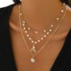 European and American Multi-Layer Imitation Pearl Necklace with Shell Fishtail Zinc Alloy Pendant