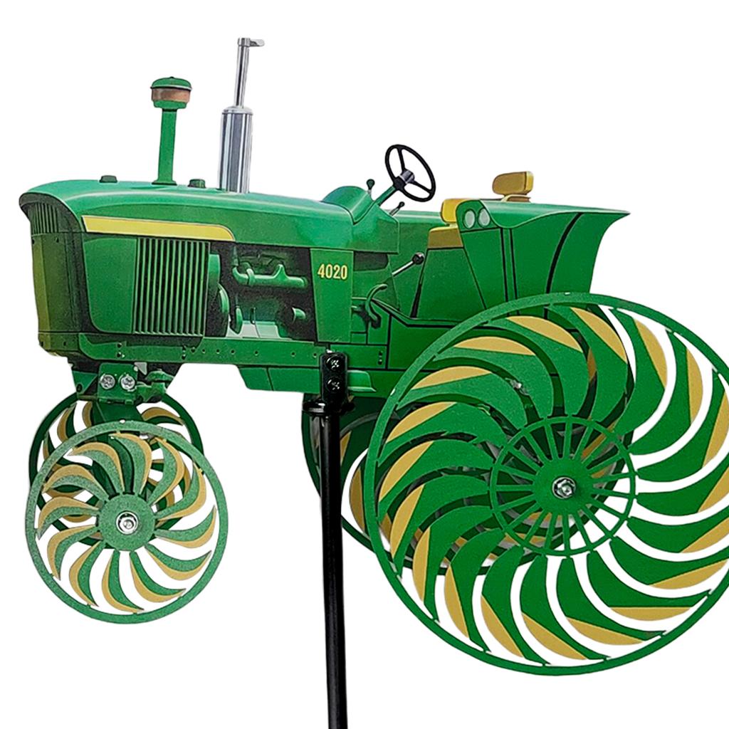 Tractor Wind Sculpture Decorative Windmill Green Tractor Windmill Stake for Patio Yard Garden Gift for Friends Family