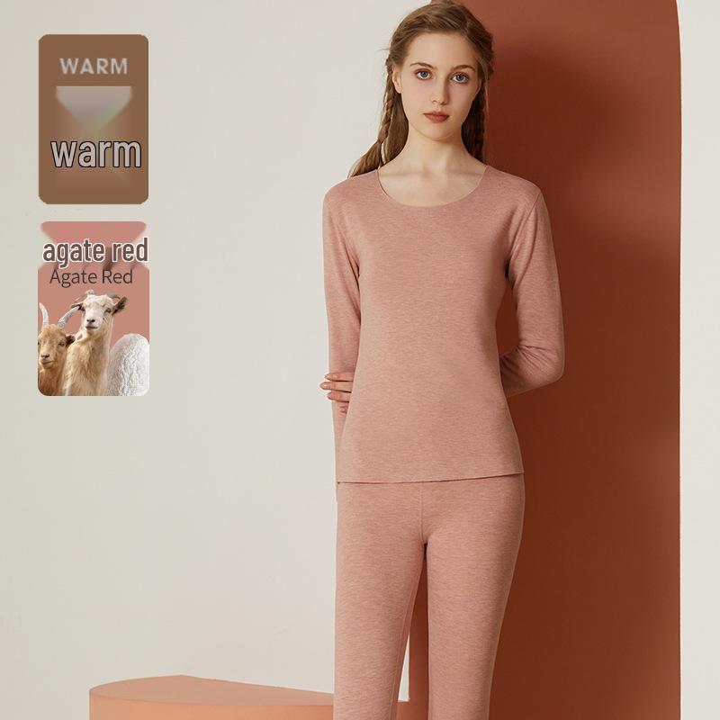 Women's Cashmere Silk Seamless Warm Underwear Set - Fleece-Lined Base Layer for Autumn and Winter