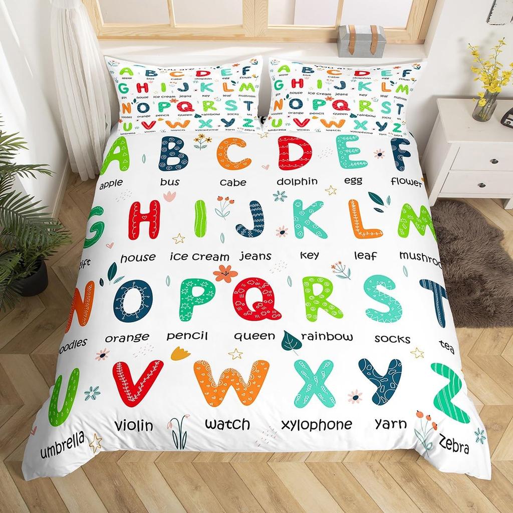 Космическая планета галактика пододеяльник Твин Кинг Детский мультяшный постельный комплект ABC Алфавит Обучение Покрывало с 2 наволочками