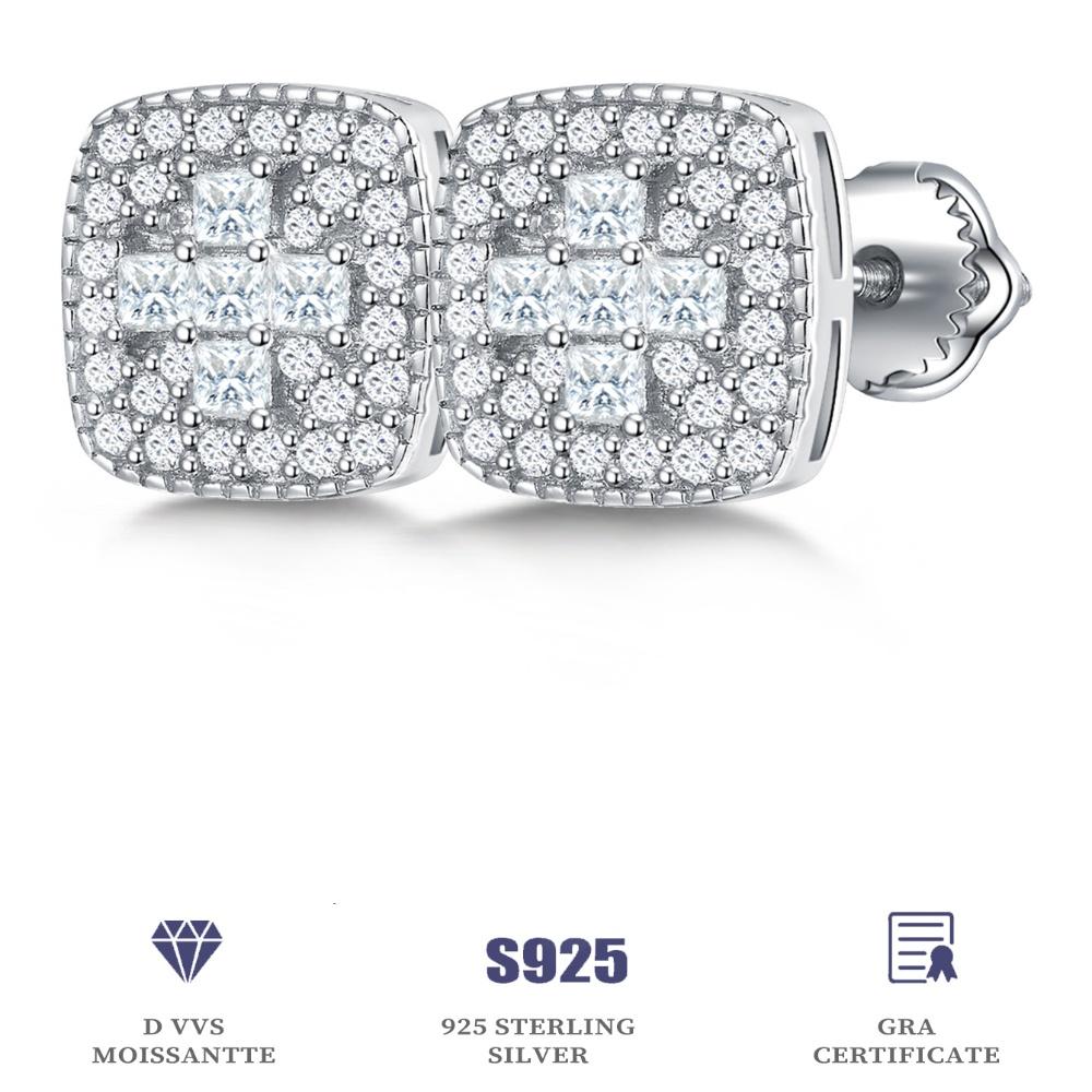 925 Sterling Silver Square Moissanite Earrings Silver 925 Unique Stud Earrings for Women