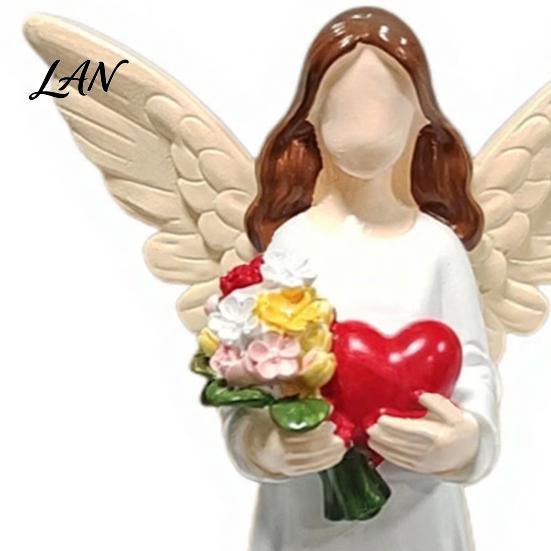 Healing Gifts for Retired Colleagues Faceless Angel Statue with Heart Flowers, Hand Painted Resin Artistic Synthetic Crafts Figurine, Decorative