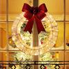 Christmas Wreath Metal Wreath LED Warm Light Large Bow Christmas Decoration Door Hanging