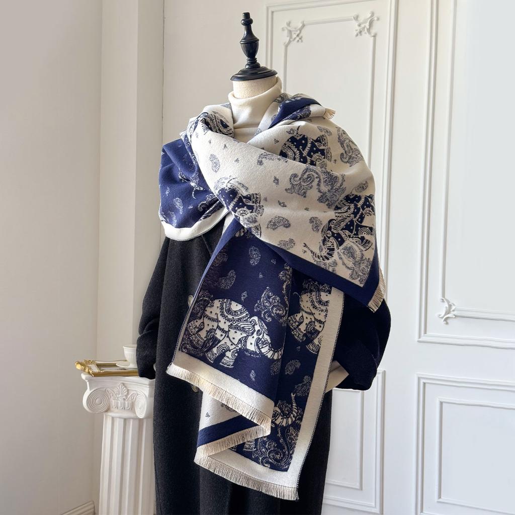 Новый зимний шарф с жаккардовым узором в виде слона из кашемира высокого качества для женщин, толстый платок-шаль, женский шерстяной шарф-пашмина