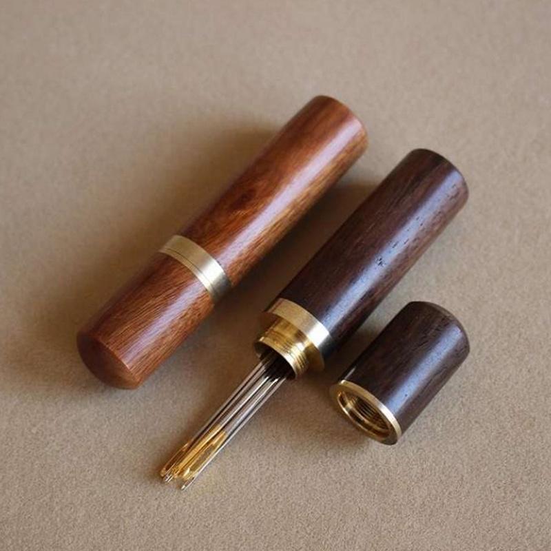 Wooden Needles Holder Toothpick Tube Hand Sewing Needles Case Wood Box Storage Tube
