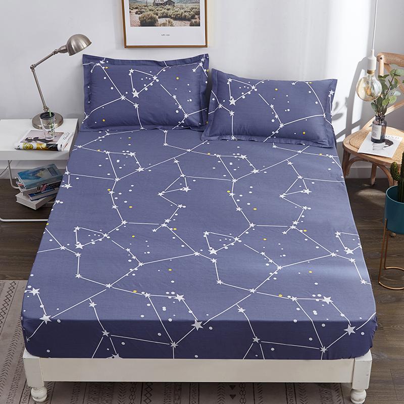 Комплект простыней из 4 предметов «Галактика», хлопковая простыня с изображением созвездия, простыня на резинке с изображением небесного космоса, звездного неба и астрологии, темно-синяя, двойная