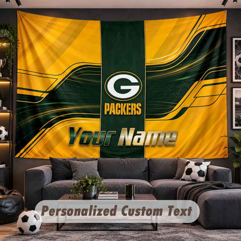 Wall Hanging Tapestry Custom NameGreen Bay Packers Pattern Personalized Printed Fabric Wall Decor