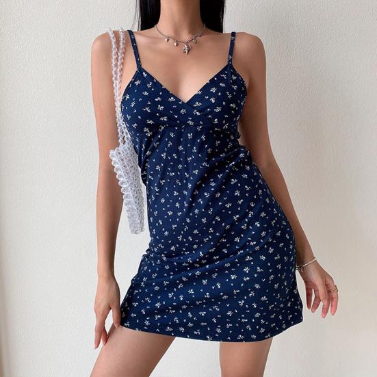 Summer Women V-neck Sleeveless Mini Dress Sling Floral Print High Waist Backless Party Dress Women Slim Fit Dress Streetwear