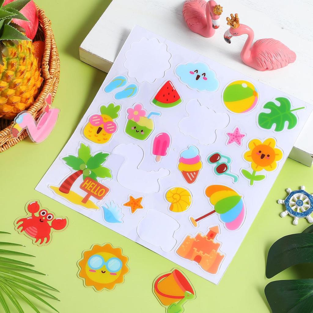 22 шт. Летние Толстые Гелевые Наклейки Hello Window Gels Decals Reble Beach Stickers Съемные Бассейн Солнце Милые Гелевые Наклейки для Окон Холодильников Лето