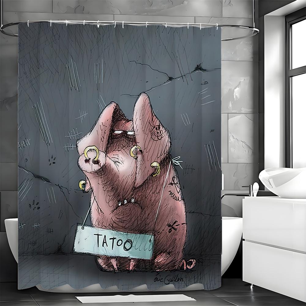 Шторка для душа Drop Scribble Pig, Декоративная шторка для душа для ванной, Водонепроницаемая шторка для душа с крючками