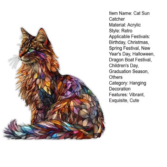 Cat Stained Art Ornament Acrylic Window Hanging Sun Catcher Colorful Cat Panel Wall Hanging Art Decor for Cat Lovers