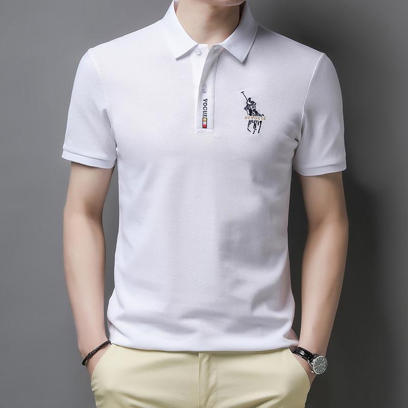 Футболка с коротким рукавом, мужская рубашка поло, мужская повседневная однотонная рубашка поло с вышитыми лацканами