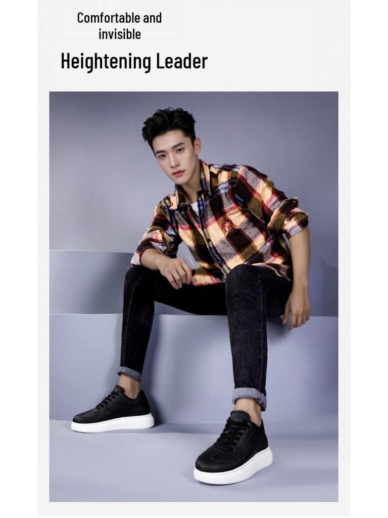 Мужские кроссовки-невидимки для увеличения роста - Толстая подошва 8 см, Повседневные белые кеды для скейтбординга, Круглый носок