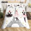 Пододеяльник с изображением Эйфелевой башни, романтический парижский тематический декор, комплект постельного белья для мальчика-подростка из микрофибры, балетное одеяло для девочки-единорога
