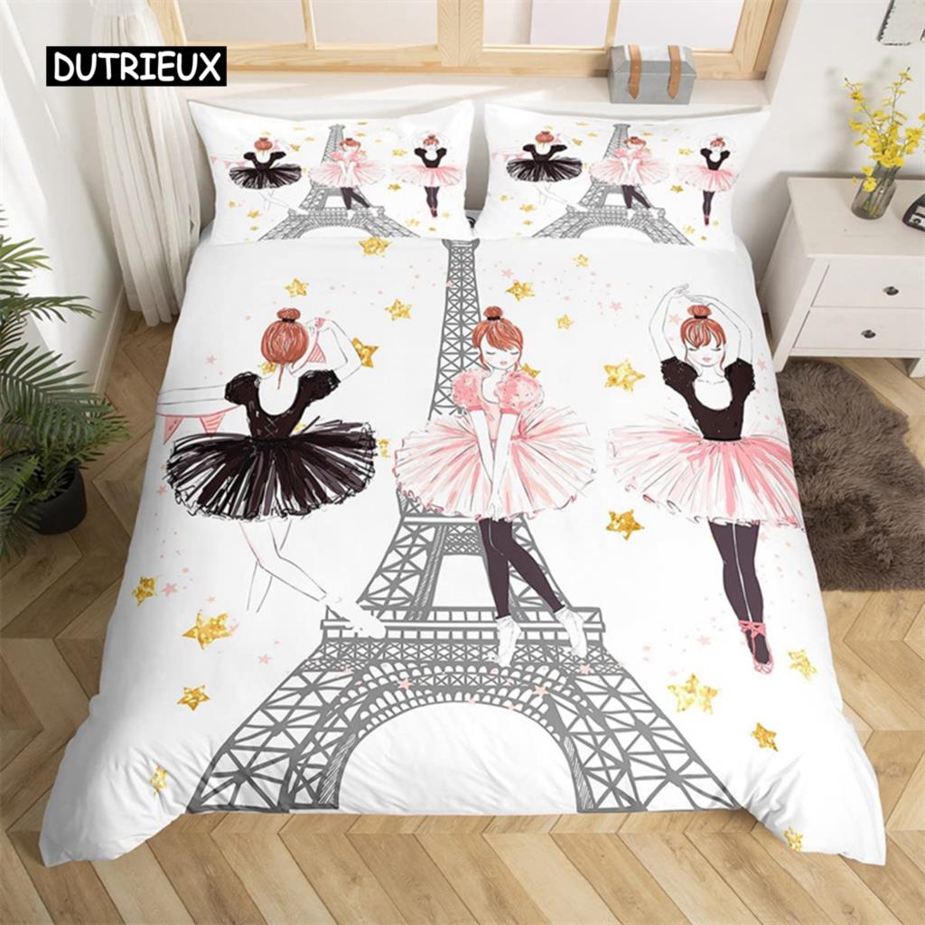 Eiffel Tower Duvet Cover Twin Romantic Paris Theme Decor Bedding Set For Boy Teen Microfiber Ballet Girl Unicorn Comforter Cover