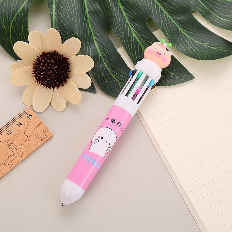 Cartoon Multi-Color Ballpoint Pen - 10 Colors for Cute Graffiti and Art, Ideal for Students
