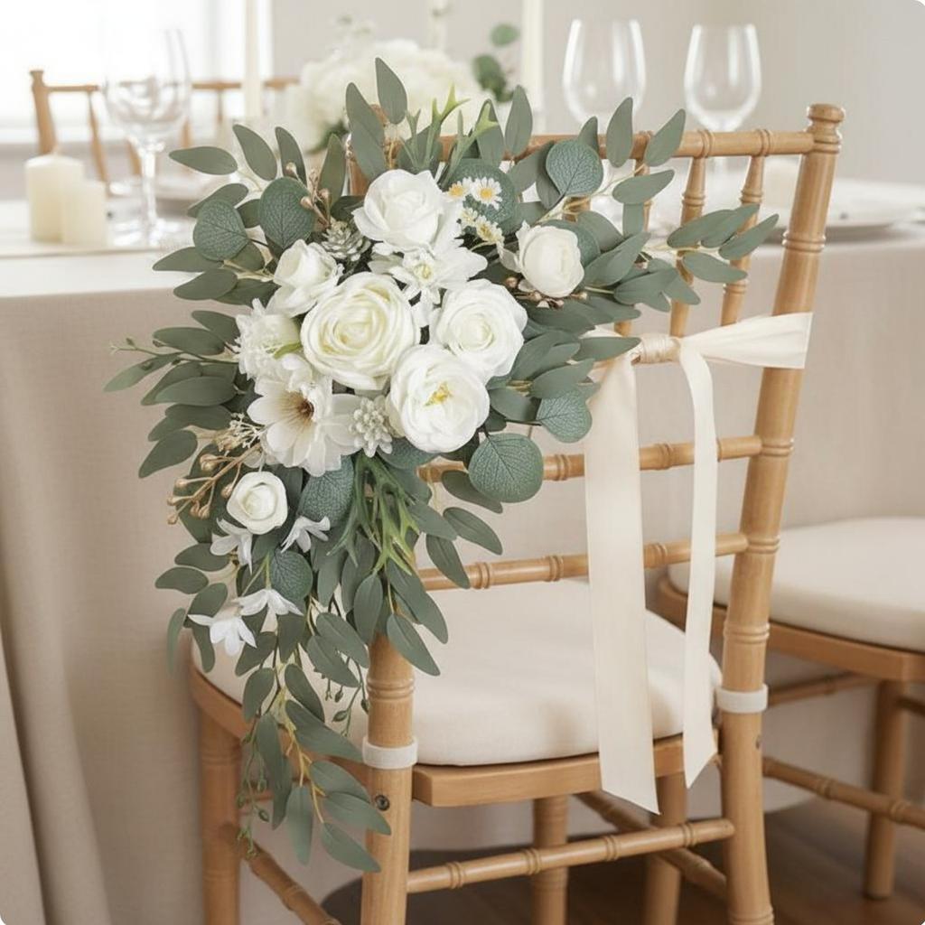 2 Pieces Wedding Aisle Chair Decoration Elegant Design Artificial Flower Swag Set Artificial Flower Floral Swag Reusable