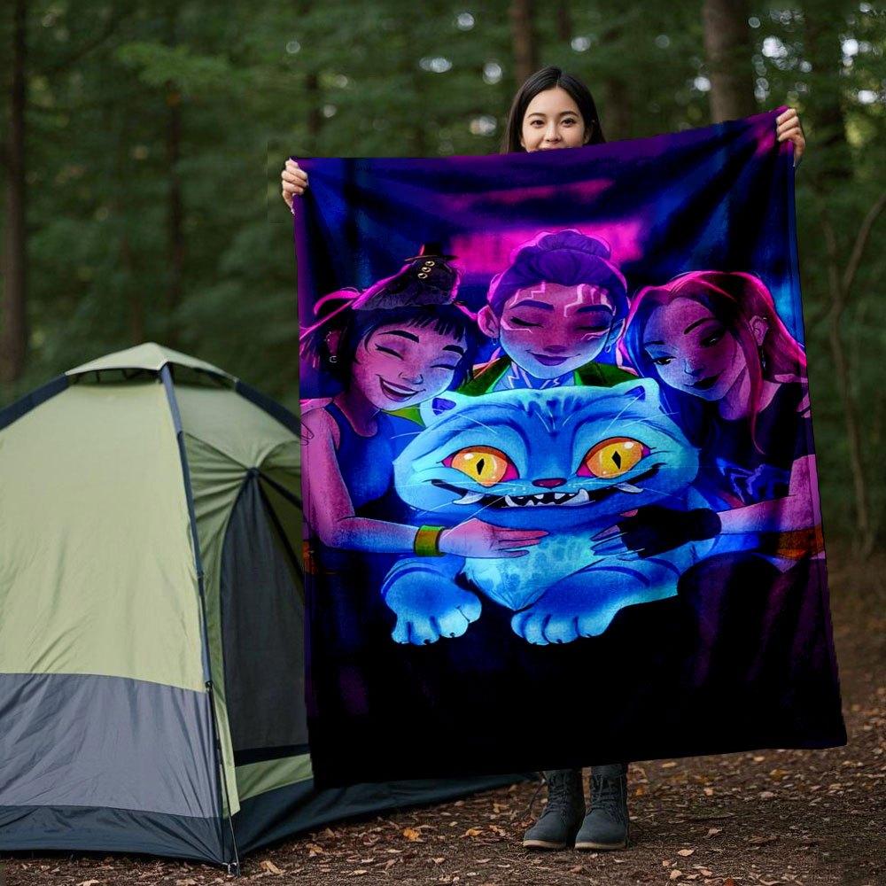 Neon Glow Cat Friends Hoodie - Cyberpunk StyleBlanket Lightweight Flannel Throw Blanket for Sofa, Bed, Travel, Camping, Livingroom, Office,