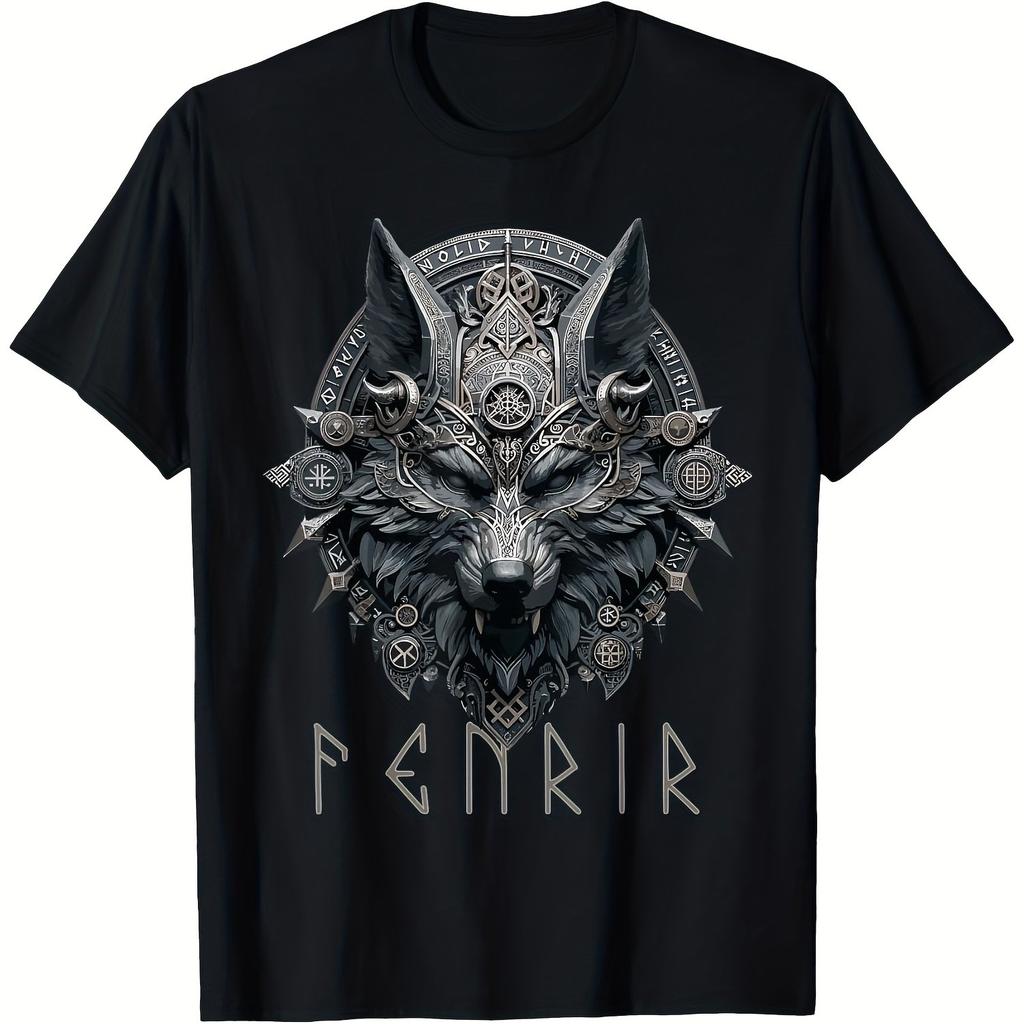 Norse Mythology Pagan Nordic Wolf Viking Design Ragnarok Men T-Shirt Graphic Short Sleeve Shirt Unisex Men Women Summer