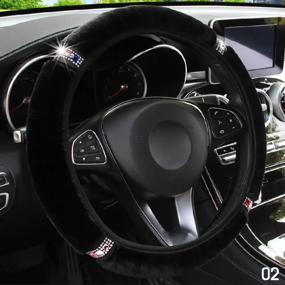 Универсальный чехол на руль автомобиля из мягкого плюша со стразами диаметром 37-38 см, аксессуары для интерьера, чехол на руль, автомобильный стиль