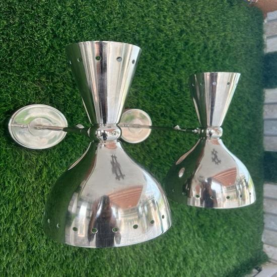 Хромированное серебряное настенное бра середины века, итальянская двойная настенная лампа для умывальника, спальни, гостиной, светодиодный настенный светильник в стиле ар-деко