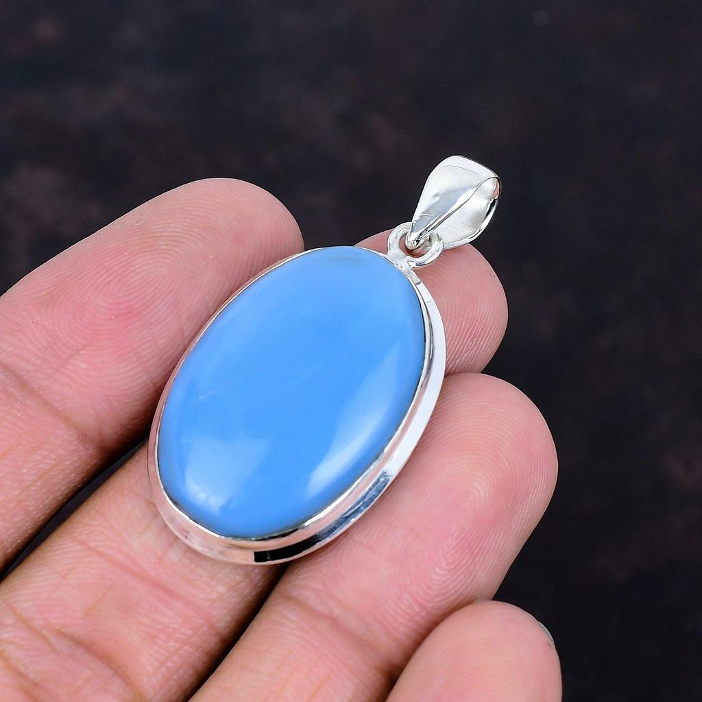 Owyhee blue opal pendant 925 sterling silver pendant genuine gemstone pendant statement pendant handmade pendant gifts for mom boho jewelry