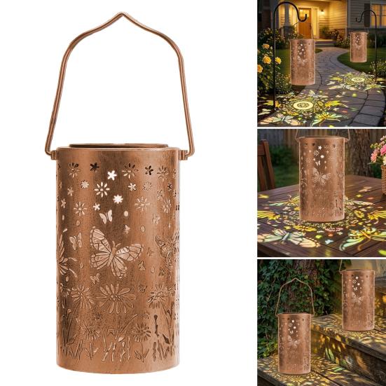 Decorative Garden Lights Solar Powered Waterproof Metal Floral Outdoor Lanterns Pattern Warm Glow Ambient Light
