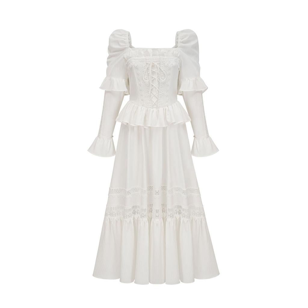 Платье с квадратным вырезом, темпераментное, с длинными рукавами, приталенное