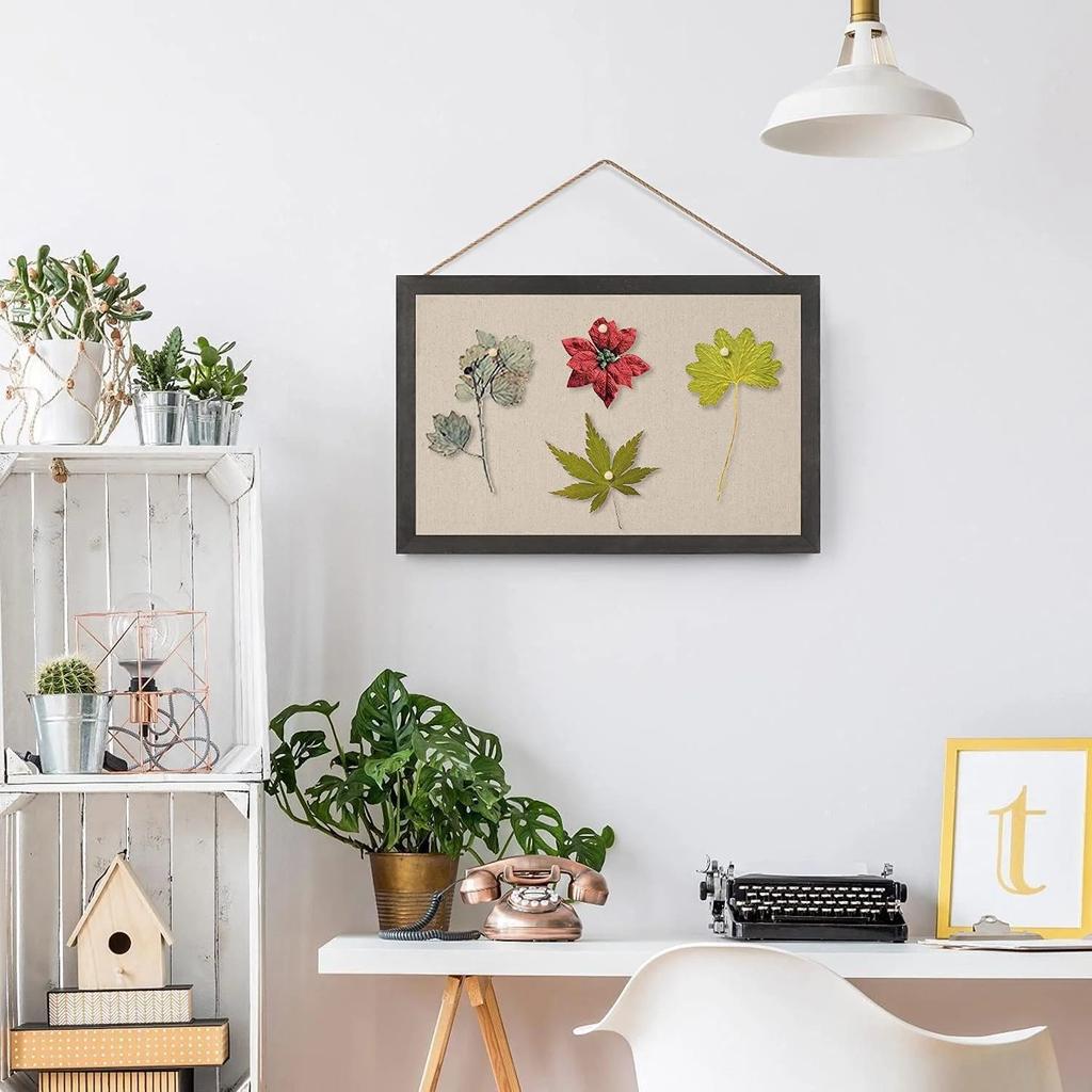 Sfugno Wood Bulletin Boards, 2-Pack Linen Wall Bulletin Board, Decorative Hanging Pin Board, 16"x11"Frame Cork Board Light Bulletin Boards