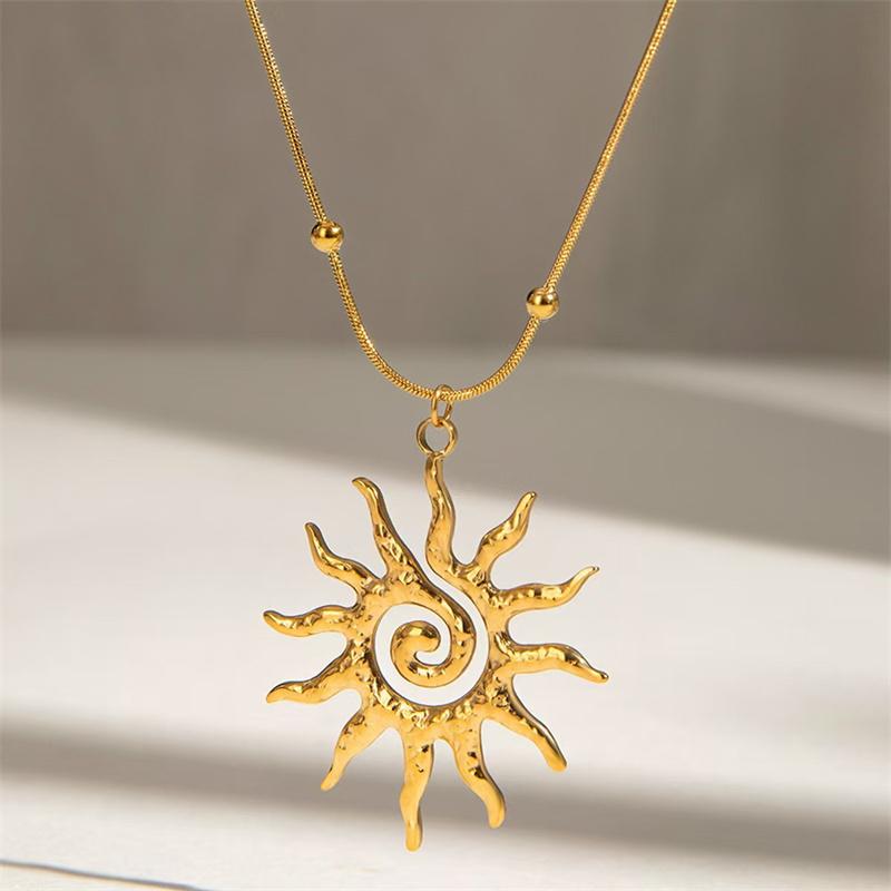 Модное Винтажное Шикарное Солнце Подвеска Ожерелье для Женщин Серьги из Нержавеющей Стали Заявление Золотые Модные Аксессуары Украшения Подарки