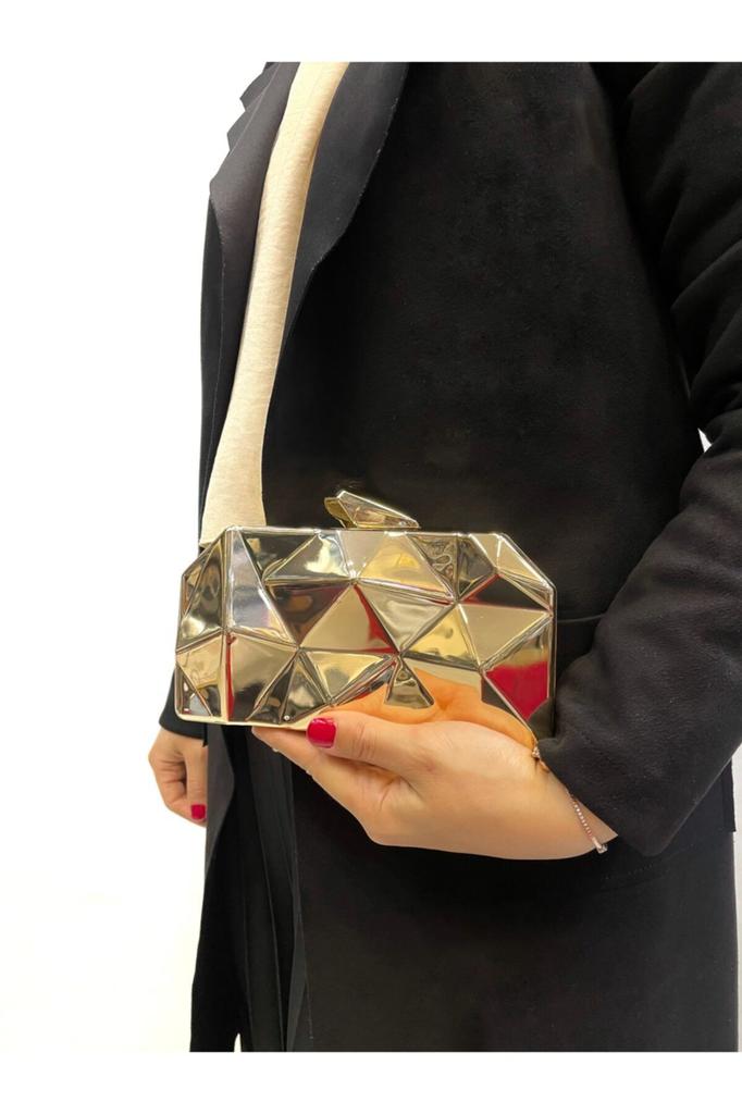 Женская стильная и полезная сумка для вечернего платья, металлическая Золотая пирамидка, женская вечерняя сумка