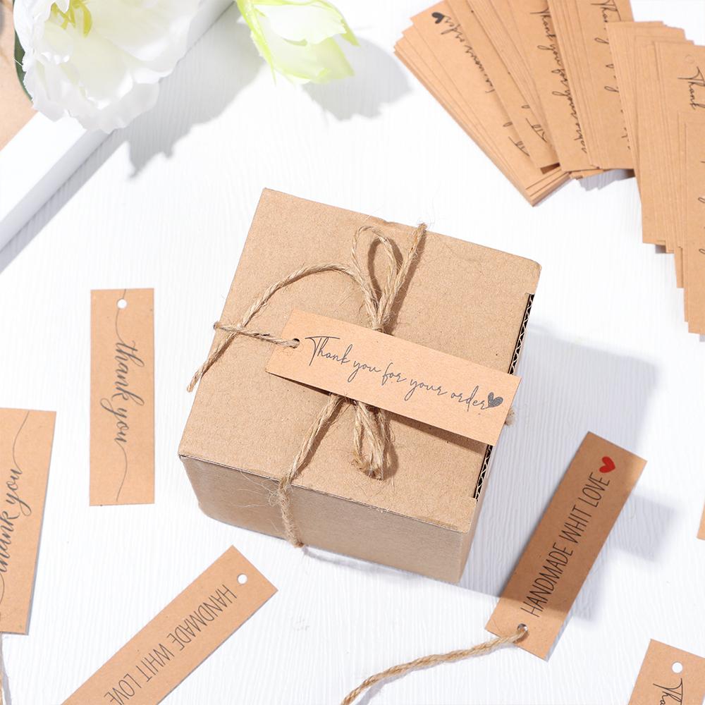 10M Strings Package Ornament “Merci” Labels Handmade With Love Thank You Hanging Tags Kraft Paper