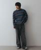 NODU Crop Multi-Stripe Brush Knit [Gray]