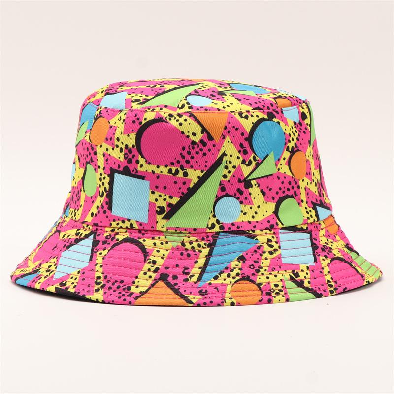 Reversible Digital Print Bucket Hat Diamond Lattice Pattern Sun Bonnet Trendy Short Brim Fisherman Cap Two-Side Wear Basin Hat
